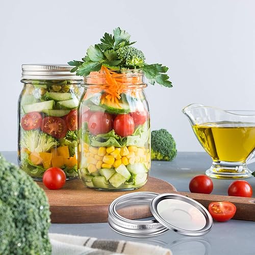 Miniatura 6 de Juego de 100 piezas de tapas para tarros de conservas y anillo de boca regular, tapas divididas con sellos de silicona, anillos a prueba de fugas y