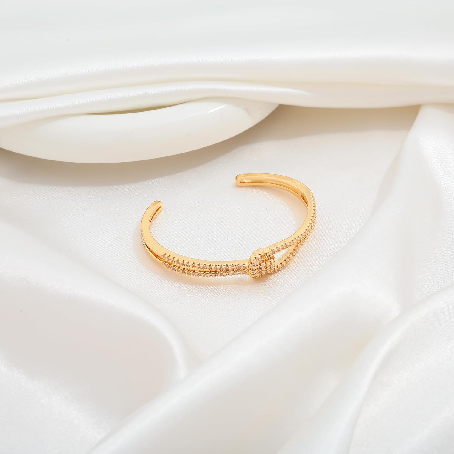 Gold Knot Cuff Bangle Bracelet for Women Zircoina Love Knot Bracelet Adjustable Cuff Bracelets Minimalist Jewelry - Image 5