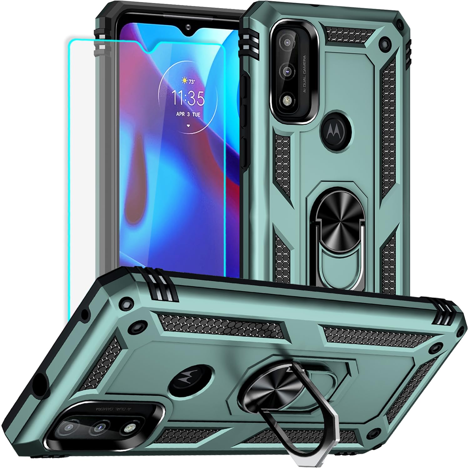 for Moto G Pure Phone Case, Moto G Power 2022 Case with HD Screen Protector, Military Grade Protective Cases with Ring for...