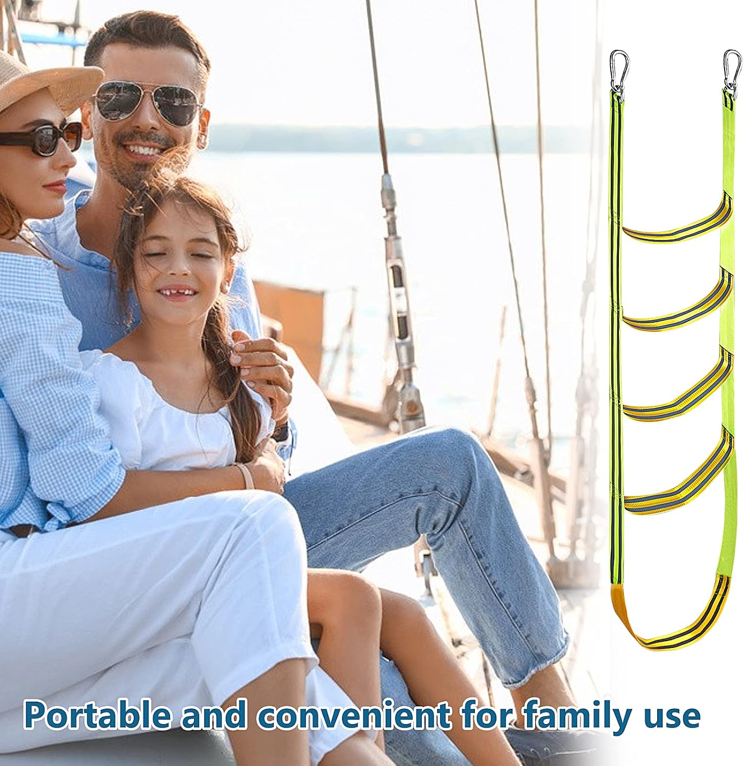 Boat Rope Ladder 5 Step Extra Long Portable Boat Ladders Extension Green Marine Climbing Rope Ladders Assist Boats Folding Ladder for Kayak Pontoon Canoeing Inflatable Boats
