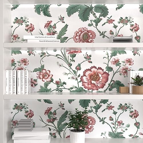 Miniatura 2 de KIKitchen Papel tapiz floral para despegar y pegar, papel tapiz floral vintage, extraíble, autoadhesivo, 17.5 x 118 pulgadas, papel de contacto