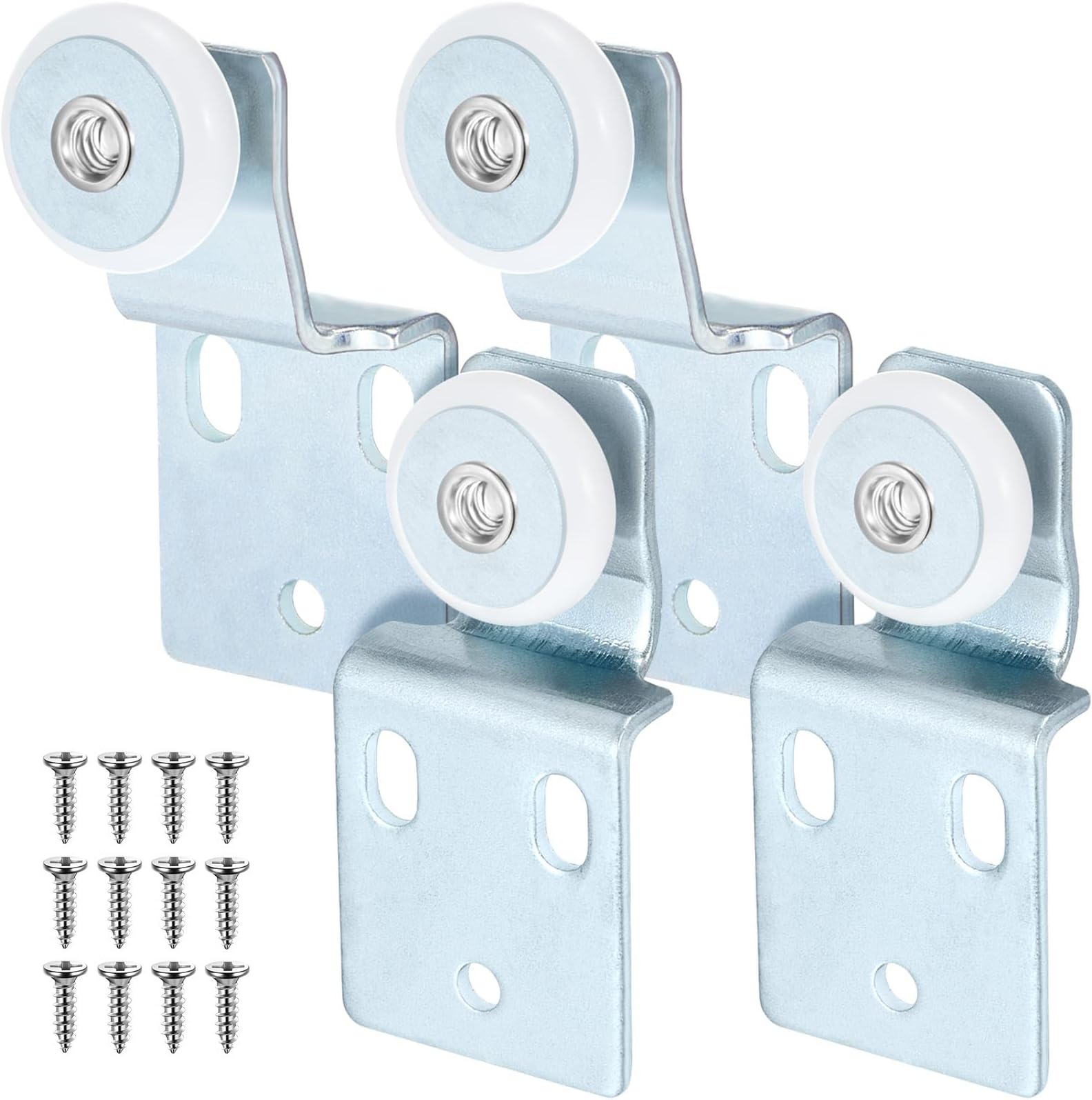 Blulu 4 Pack Sliding Closet Door Roller Kit Include Screws Wardrobe Door Rollers Hardware for Top Hung Bypass, 1/2 Inch and 7/8 Inch Offset