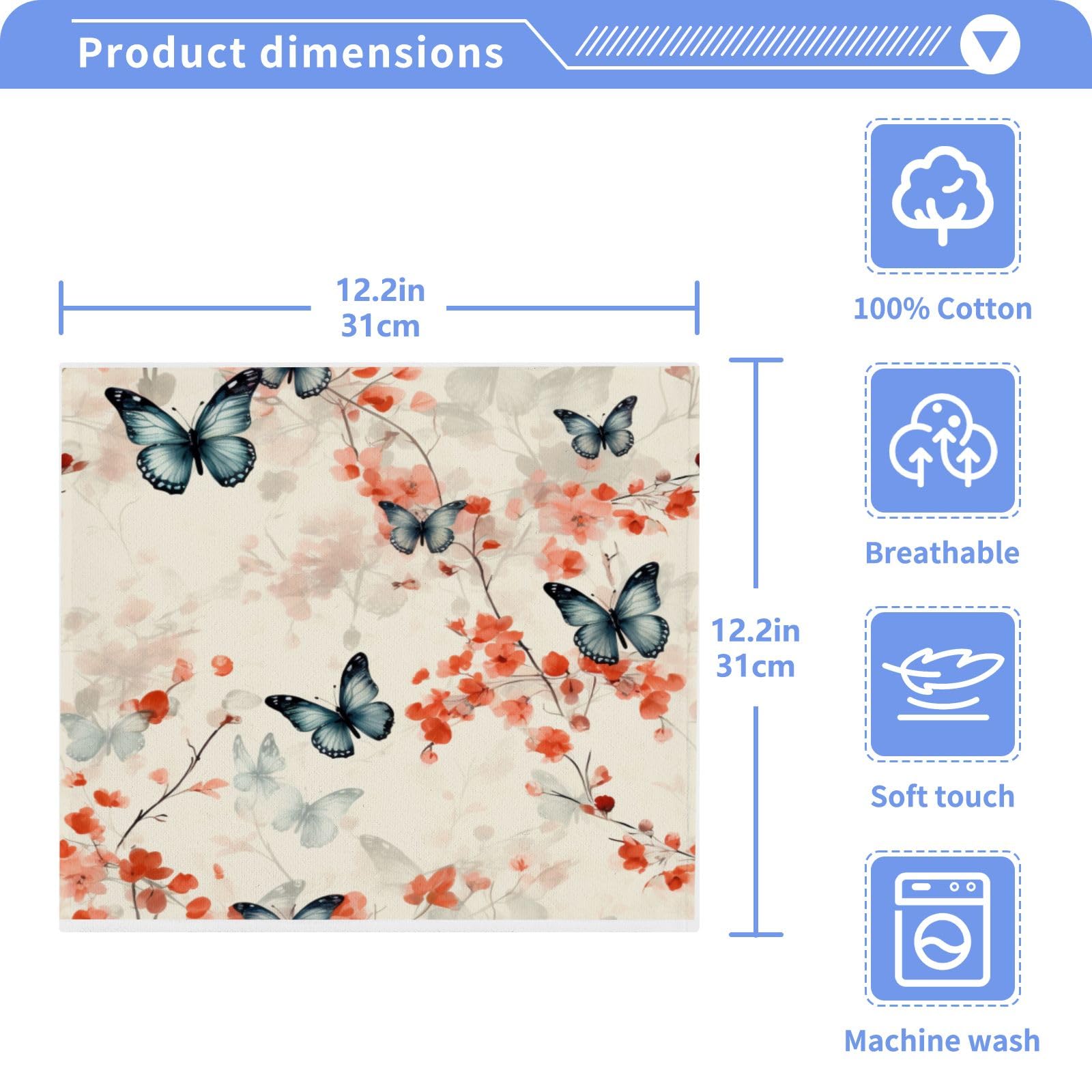 ALAZA Wash Cloth Set 100% Cotton Fingertip Towels Face Cloths Sets Chinese Style Butterfly Highly Absorbent Soft Feel Set of 2