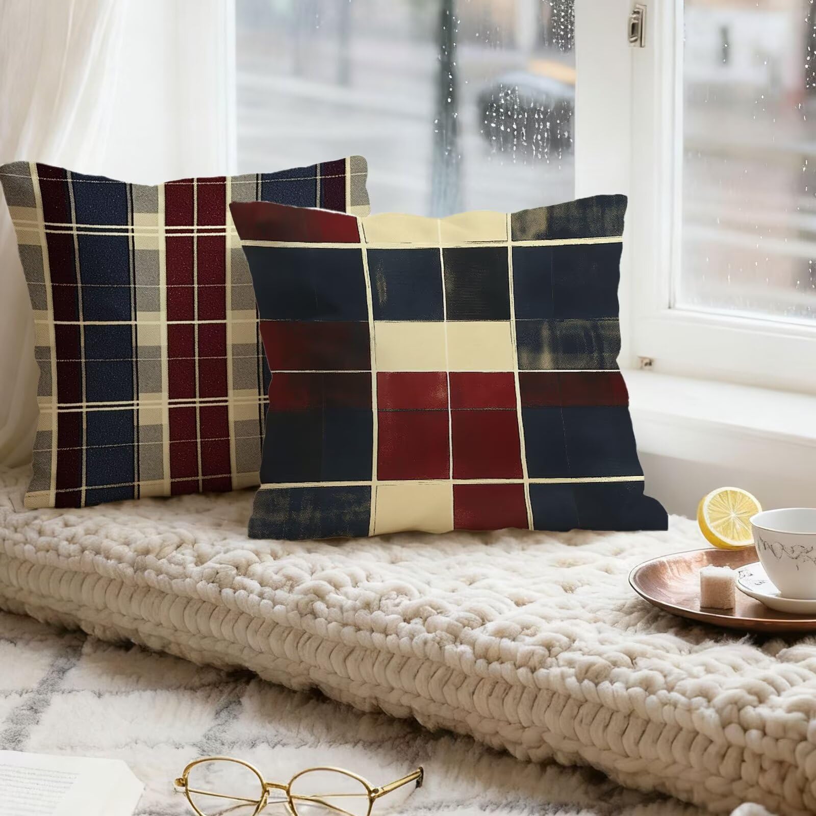 Rosso Federe Cuscini Divan 60x60 Blu Federe Cuscino Letto Super Morbido Copricuscino Letto Set di 4 Cuscini Divano Decorazioni Autunnali Copricuscini Arredamento Casa, Sedia Soggiorno Giardino E - 313