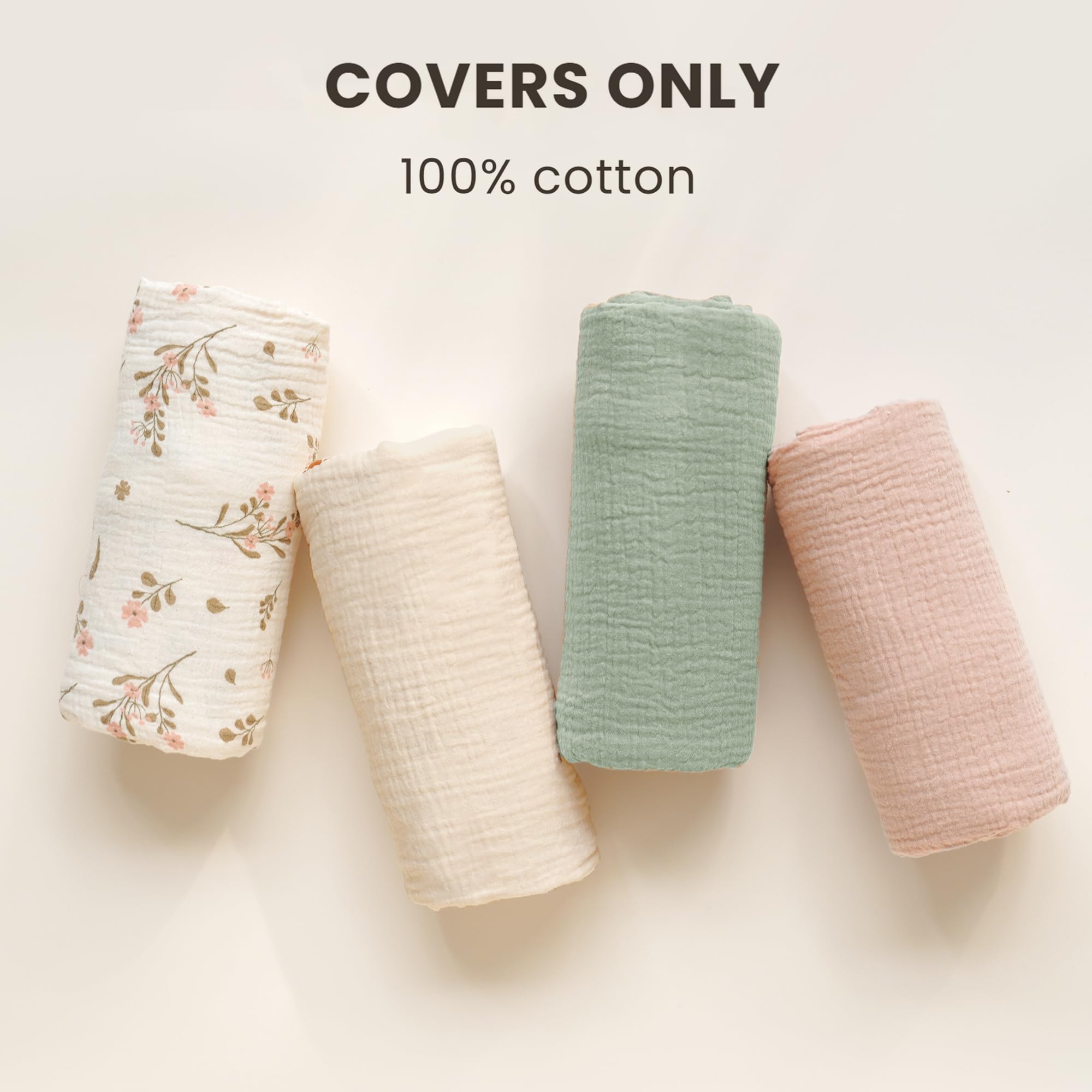 Konssy Funda de Muselina para bebé, 2 Unidades, 100% algodón, Funda para Tumbona para recién Nacido, Suave y Transpirable, Funda para Nido de bebé para niños y niñas (Verde, Trigo)