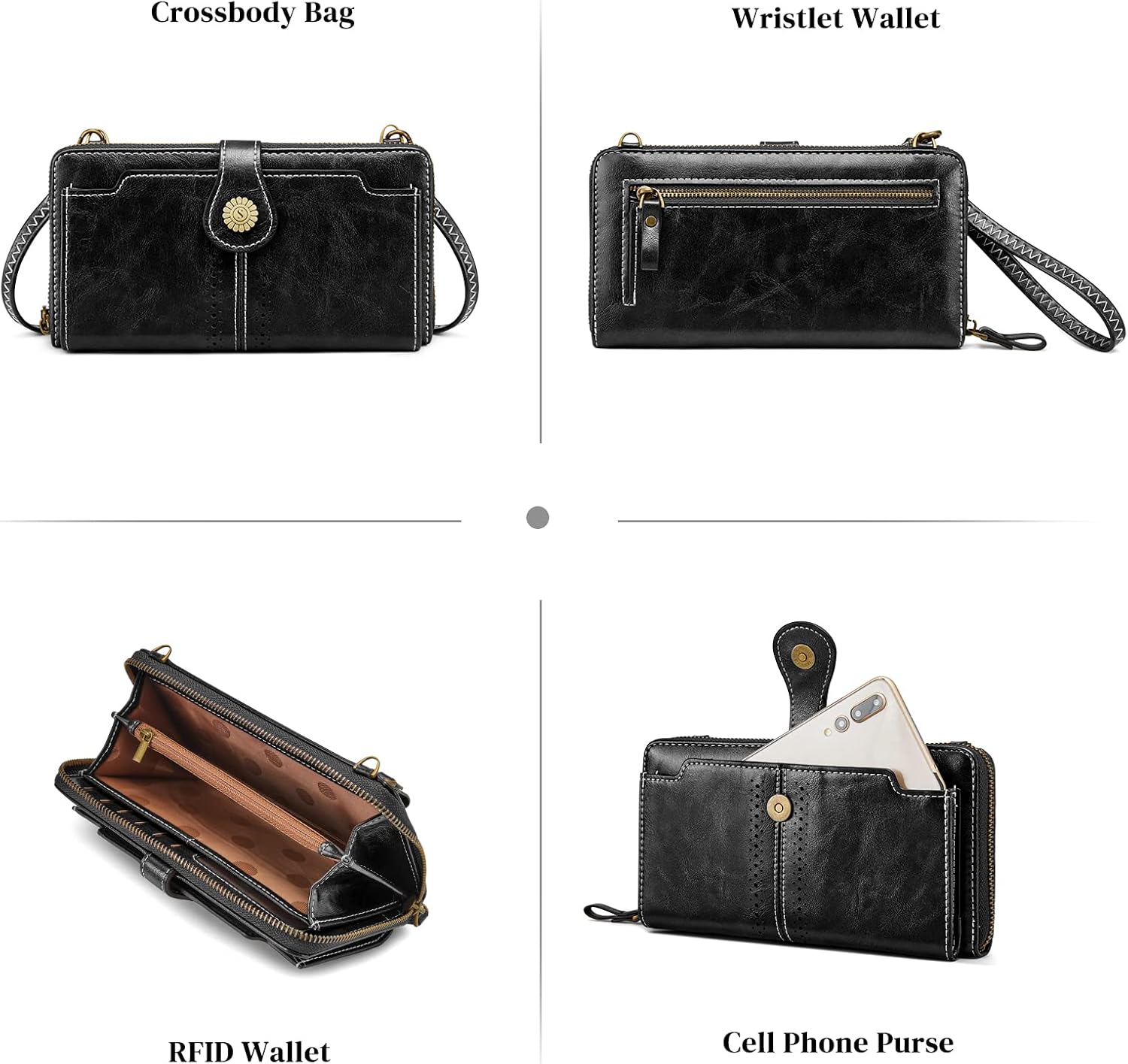 S-ZONE Vegan Leather Crossbody Bags for Women Small Cell Phone Purse RFID Blocking Clutch Purses with 2 Straps - Image 6