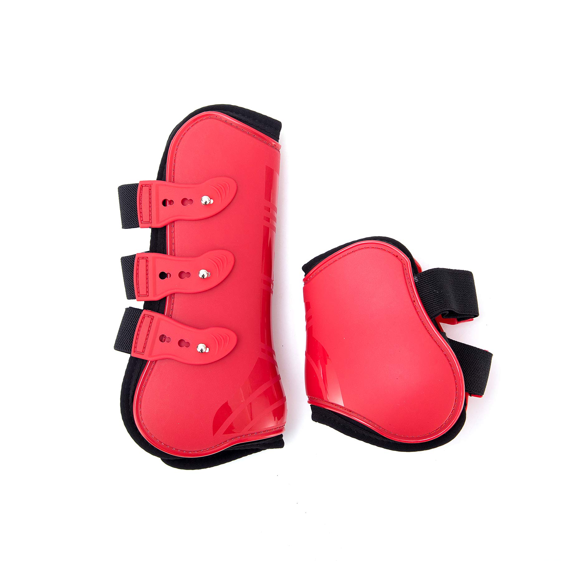 Juego de 4 Polainas para Caballos, Protectores para tendones, protección contra Saltos del Caballo, Resistentes, elásticas, de Poliuretano, con Cierre de botón, 2 Pares, M(VB), Color Rojo