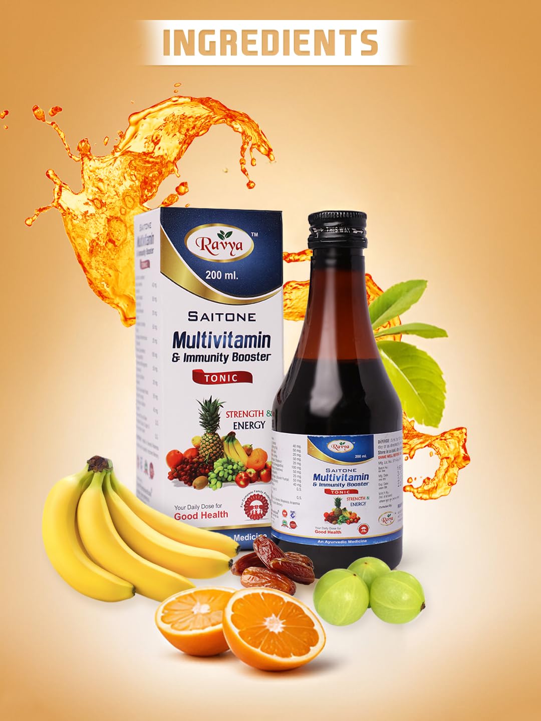 Ravya Multivitamin Tonic Syrup 200 ML | Complete daily nutrition for | Increases immunity, energy and welfare Ravya Multivitamin Tonic Syrup 200 ML | Complete daily nutrition for | Increases immunity, energy and welfare