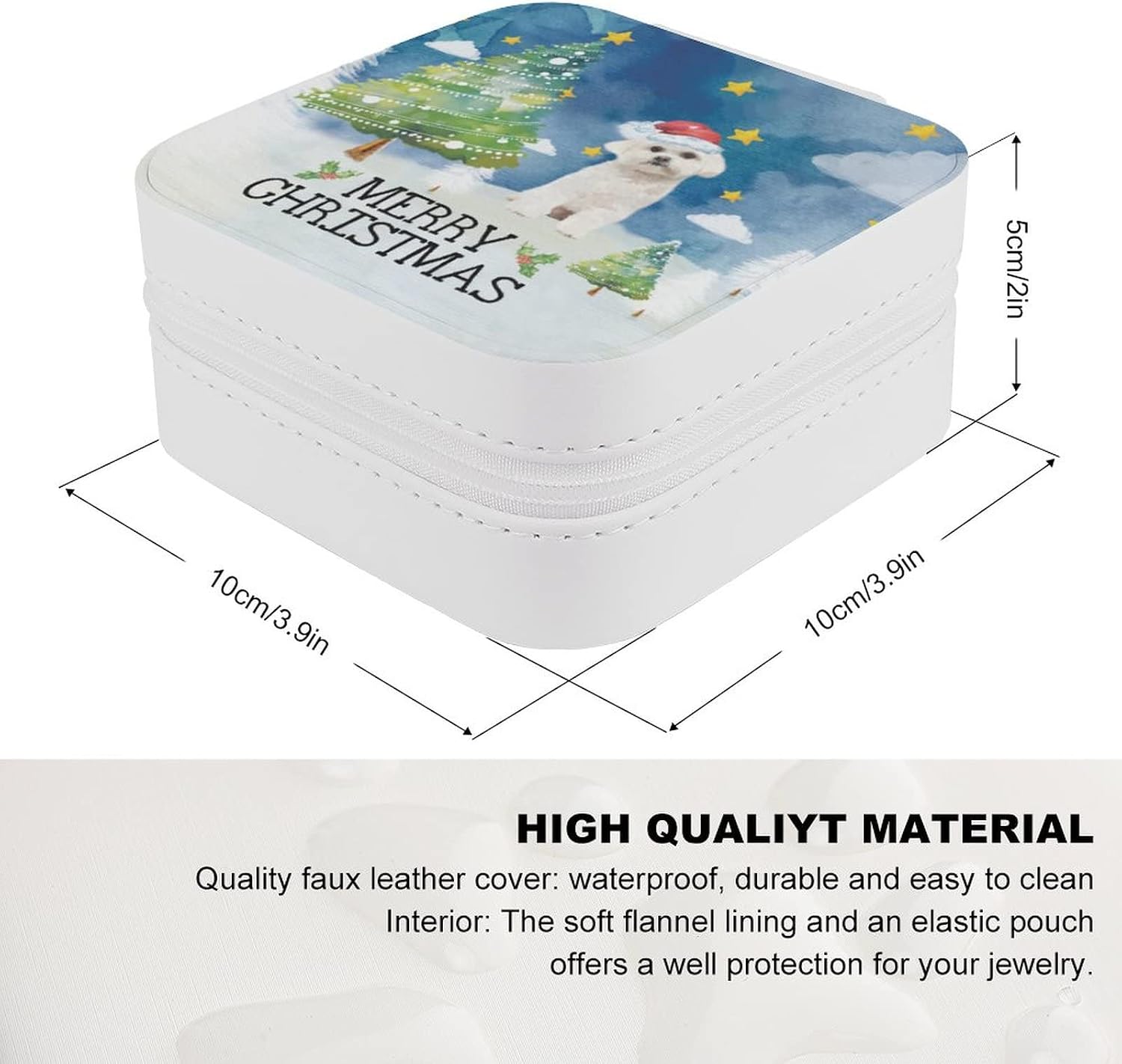 Merry Christmas Dog Pet Clumber Spaniel Small Travel Jewelry Box Organizer Display Storage Case for Rings Earrings Necklace Xmas Holiday Gifts for Woman Girlfriend Bestie image 2