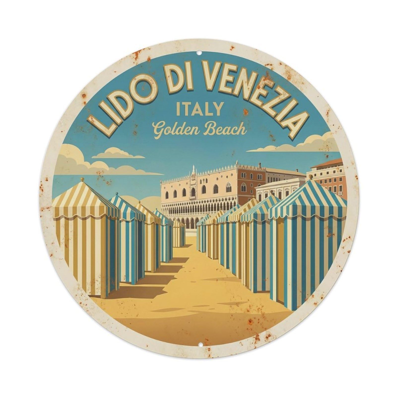 Vintage Travel Lido Di Venezia Italy Beach Metal Tin Sign