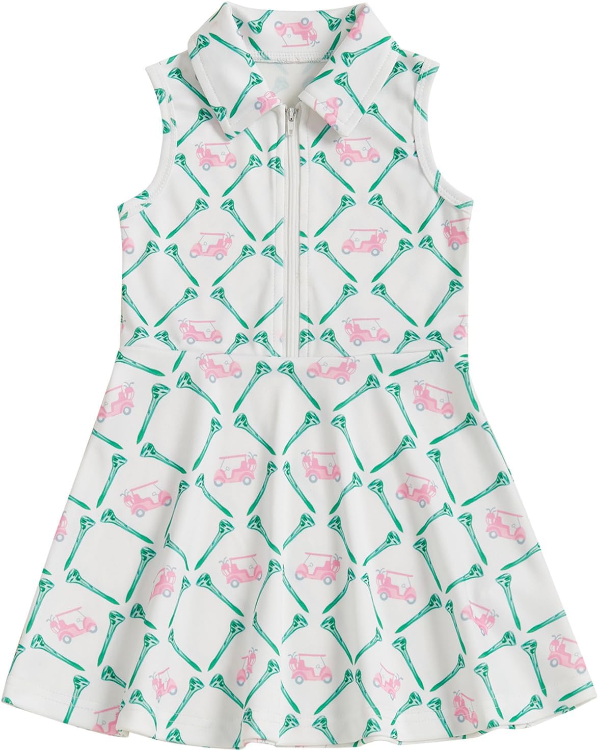 Kayotuas Toddler Girl Golf Outfit Golf Polo Tank Dress Golfing Cart Print Sleeveless A-line Tennis Dresses Kid Summer Clothes