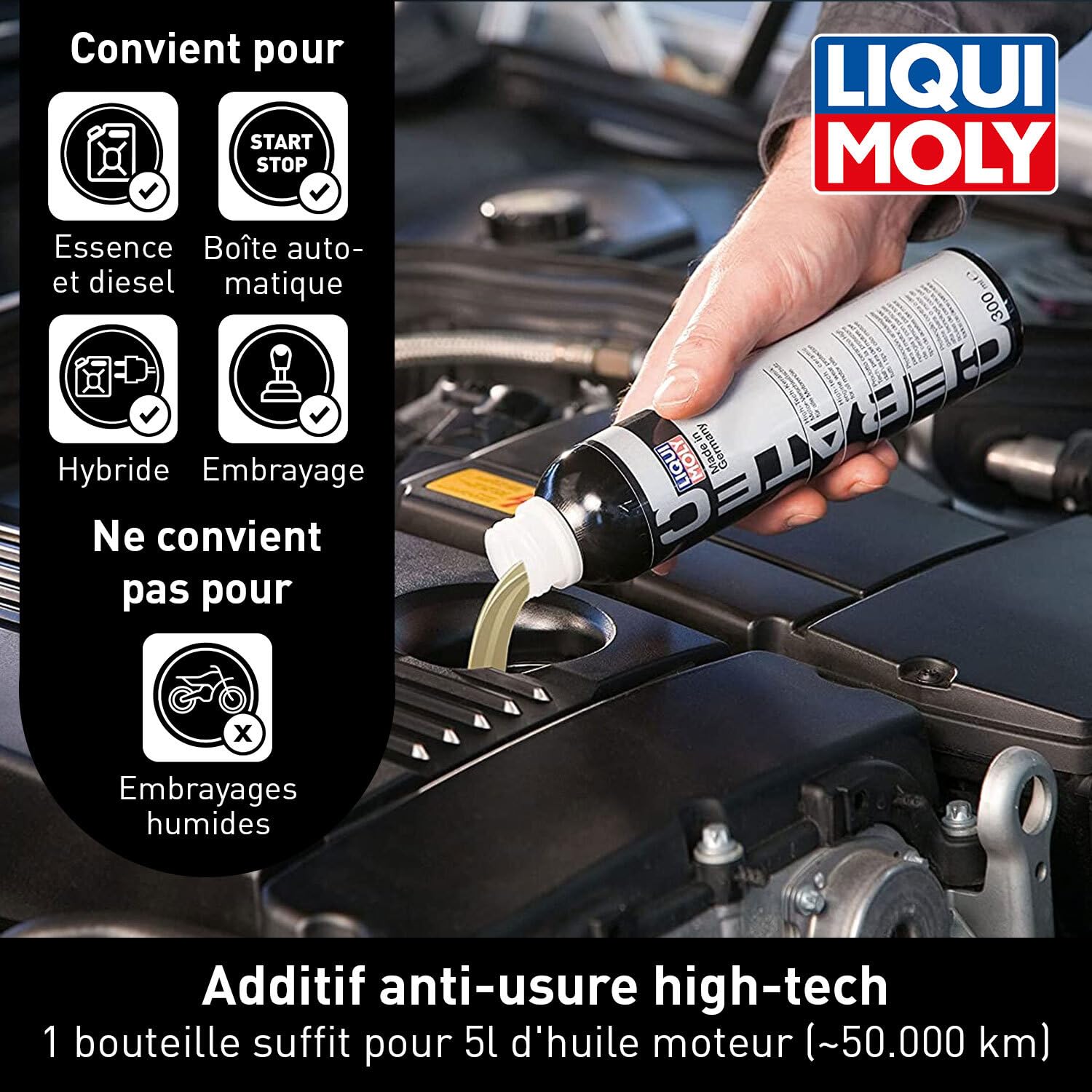 Liqui Moly Cera Tec 3721 - Additif d'huile céramique anti-usure pour moteurs essence et diesel - Fonctionnement plus silencieux, frottement réduit et consommation de carburant réduite - 300 ml