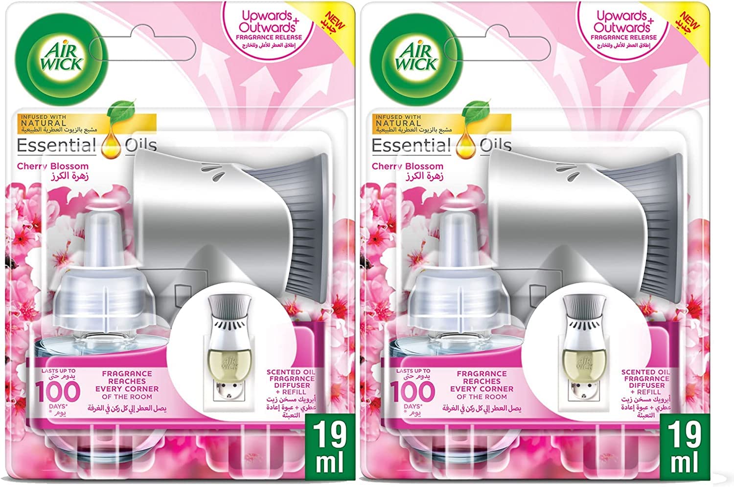 Air Wickscented oil fragrance diffuser kit, eliminates bad odour like cat litter smell, cherry blossom fragrance, 19 ml (pack of 2)