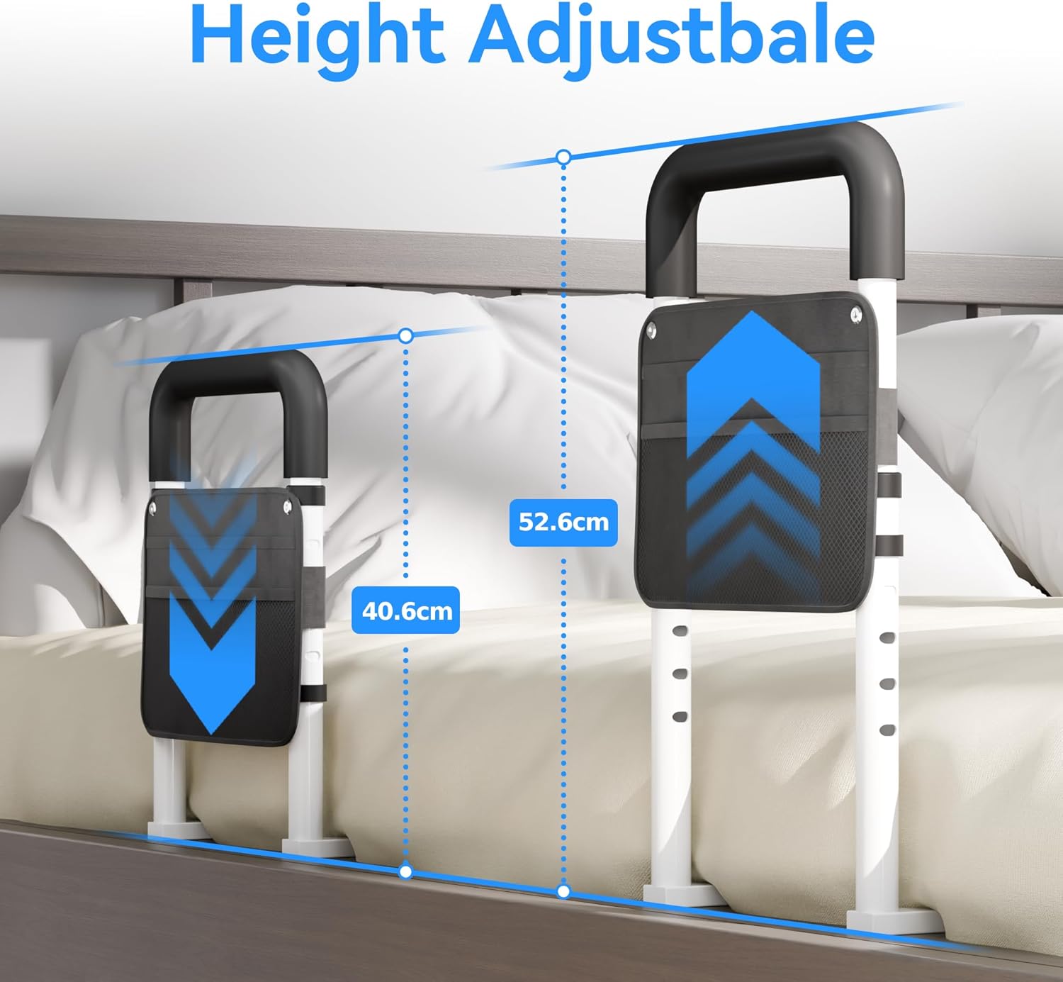 Bed Rails for Elderly Adults Safety - Adjustable Flat-Tube Design Bedrail for seniors with Storage Pocket and Non-Slip Handle for Getting in&out of Bed, hold up to 300LBs - Fits Twin Full Queen King
