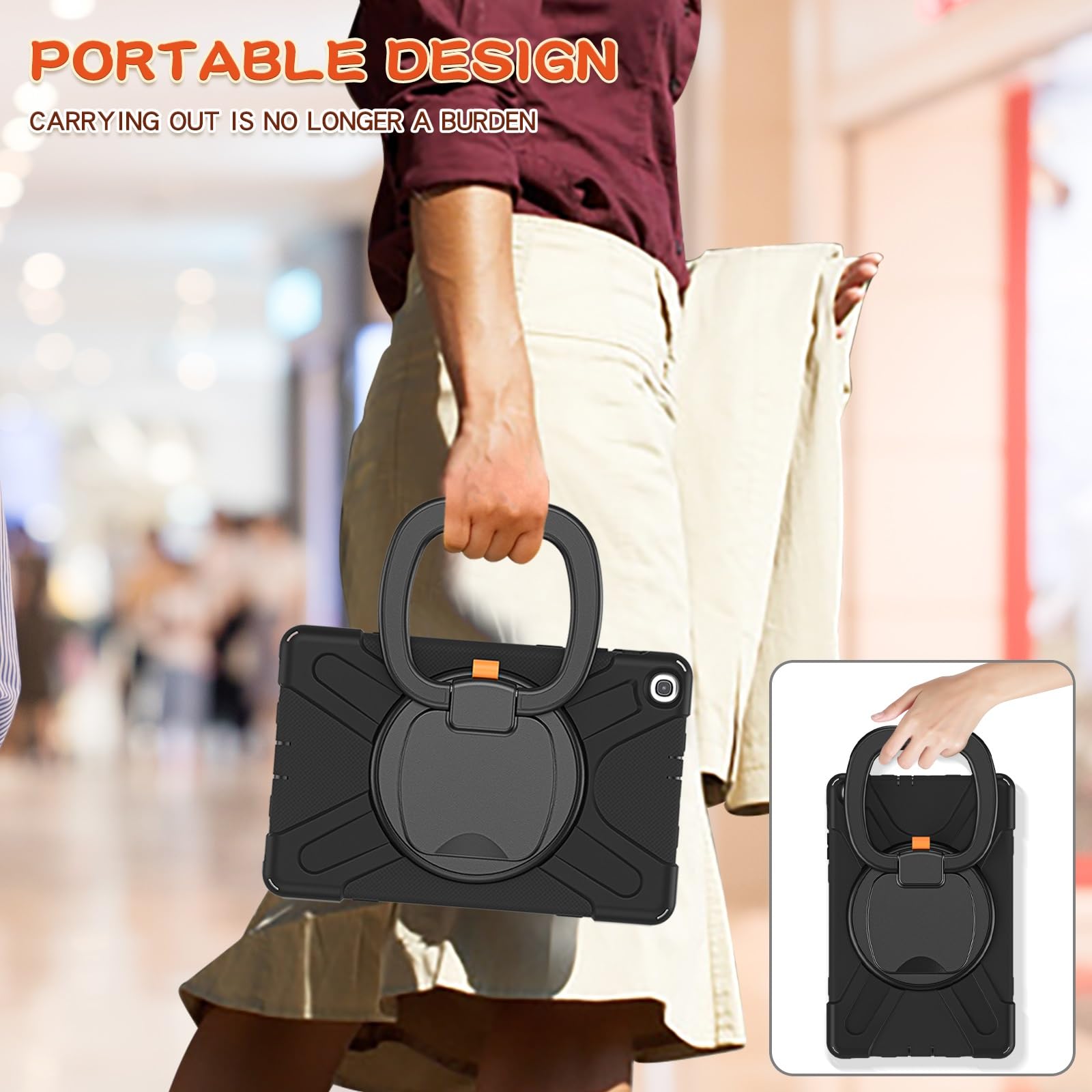 Custodia per tablet Case Compatible with Samsung Galaxy Tab A 10.1 Case 2019 Model(SM-T510/T515),Heavy Duty TPU Shockproof Kids Case,360 Degree Rotating Multi-Function Grip Bracket+Shoulder Strap Rugg