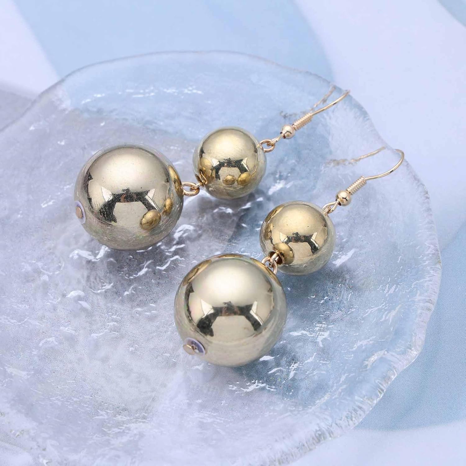 Vintage Metal Ball Dangle Earrings Round Ball Drop Earrings Double Hook Dangle Gold Statement Jewelry for Women - Image 5