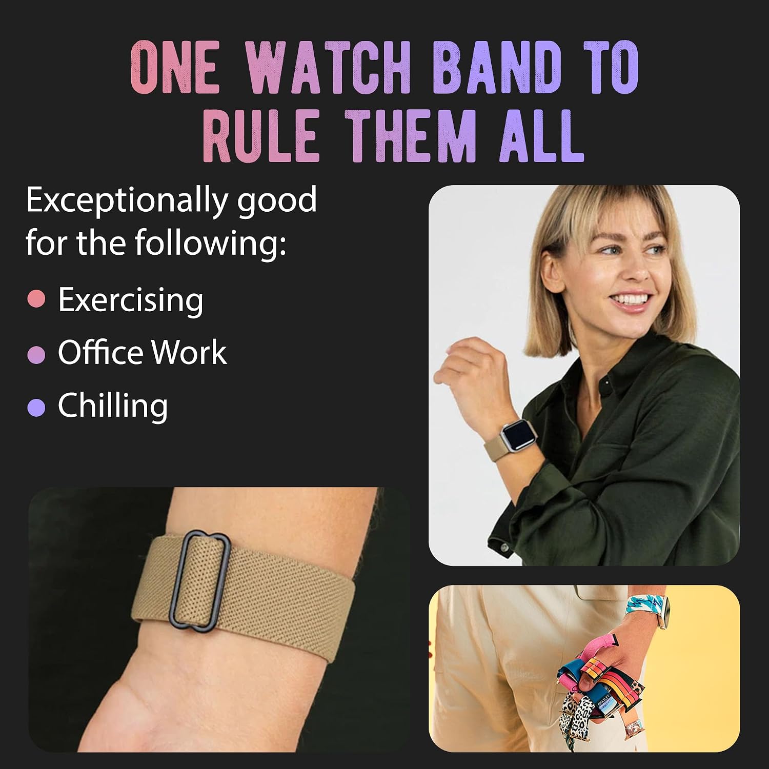 Braxley Bands for Apple Watches - Stretchy and Washable - Adjustable with Apple Watch Bands for Women & Men - Compatible with Apple Watch Series SE Ultra 9 8 7 6 5 4 3 2 1