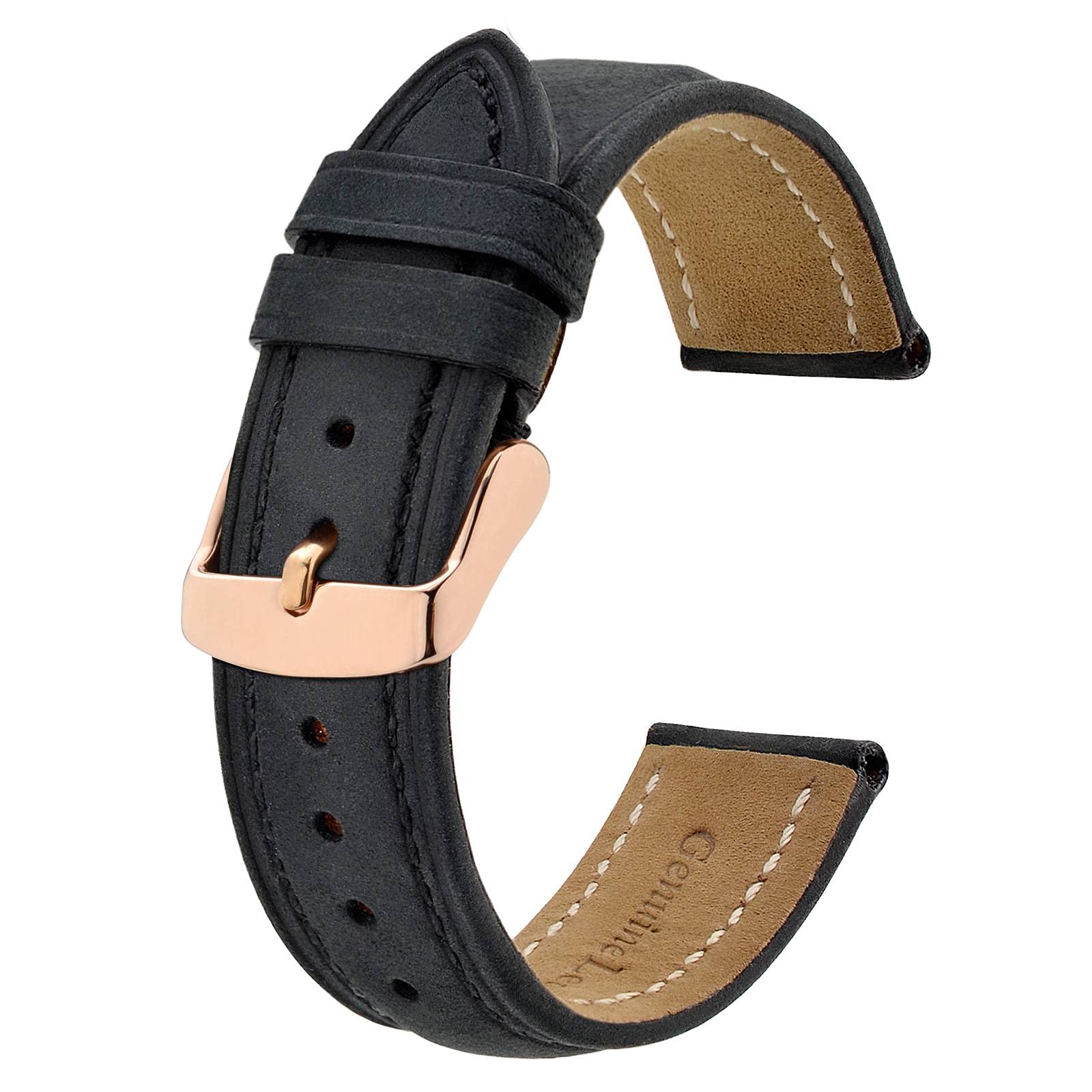 BISONSTRAP Vintage Uhrenarmbänder mit Gold/Roségold Schnalle, Leder Ersatzband 18mm 20mm 22mm