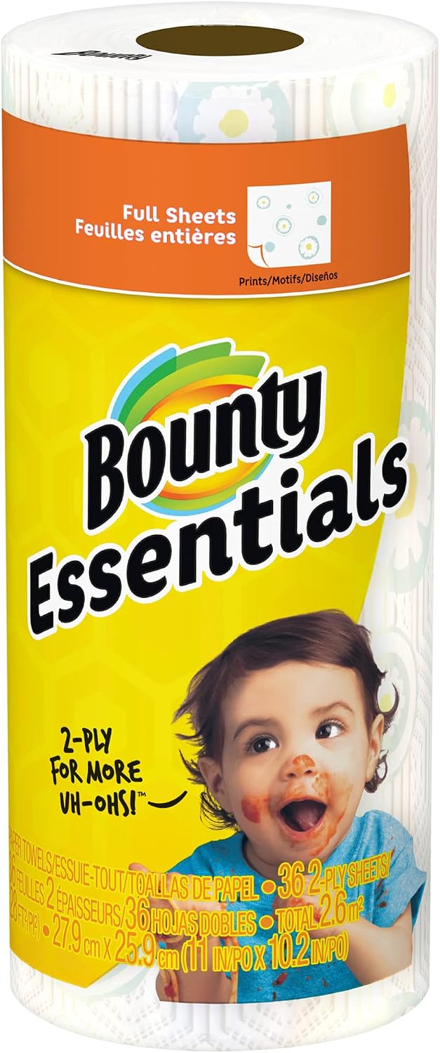 Bounty Essentials 2-Ply Paper Towels, 11" x 10 1/4", Print, 78 Sheets Per Roll, 1 Roll