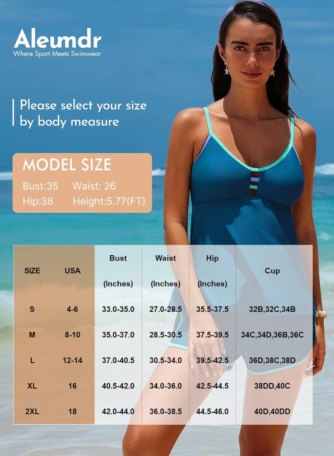 Aleumdr Women Blouson Color Block Tankini Swimsuits Tummy Control Two Piece Bathing Suits with Two Pockets Bottom Swimwear - Image 8