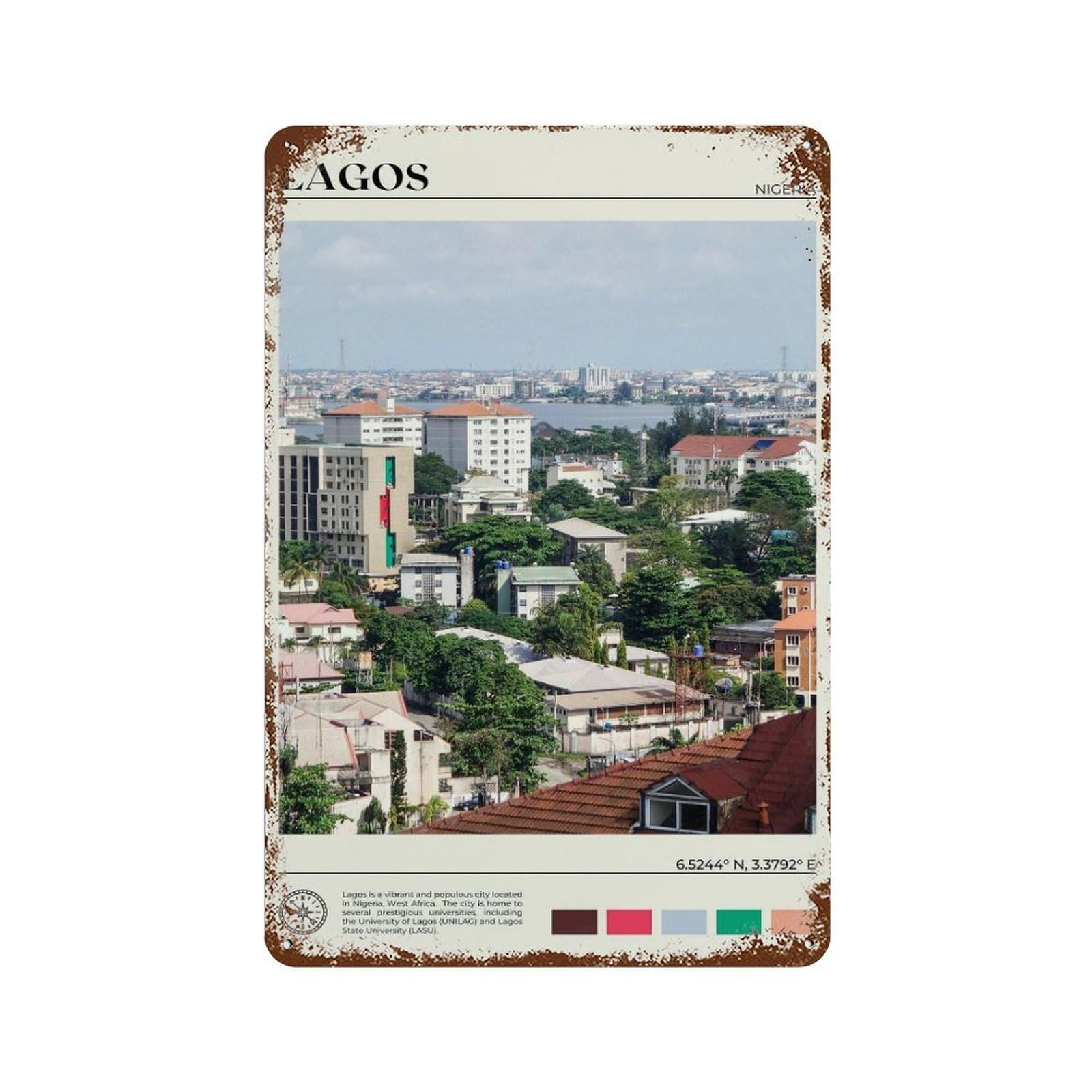 xiaoxiaoshen Real Photo Lagos Decor Nigeria Wall Decor Art Metal Tin Poster Modern Home Decor Art Home Bar Shop Decorations Vintage Sign 30x20cm
