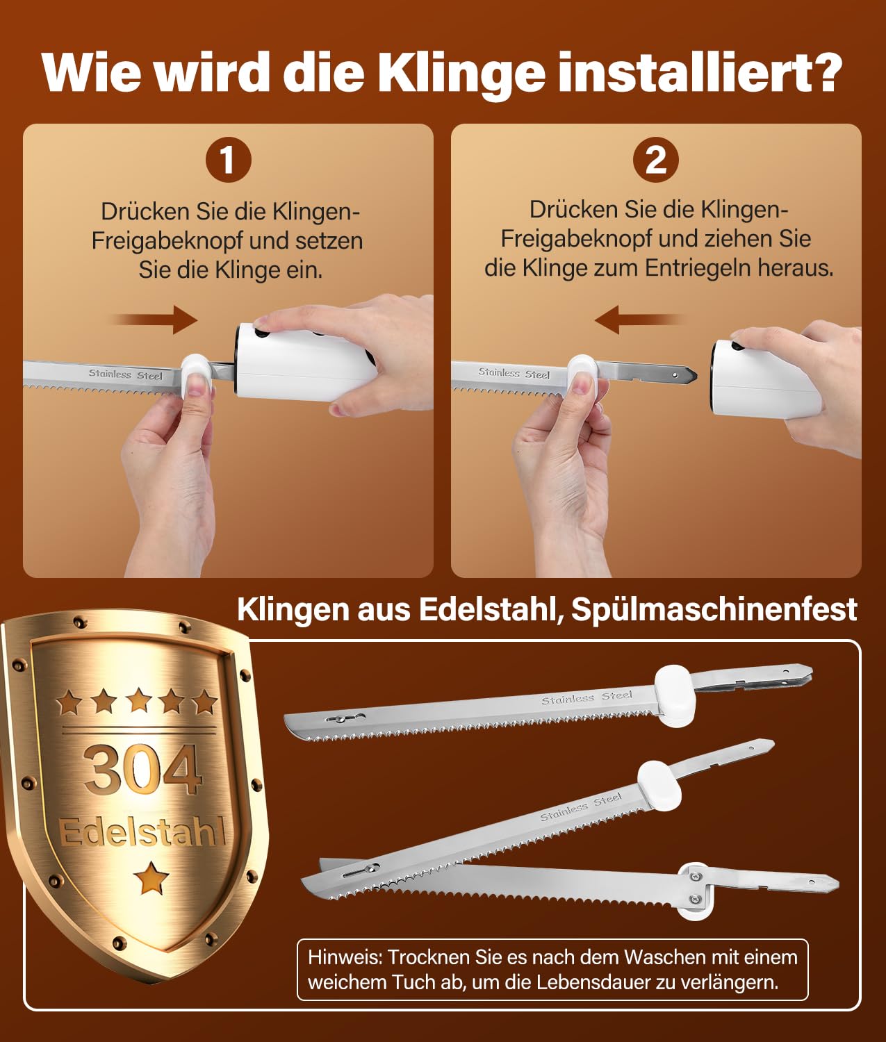 PAHTTO Kabelloses Elektromesser mit Edelstahl-Doppelklingen, Brotschneidemesser Dönermesser Küchenmesser inkl. Box, Gabel und klappbarem Schneidebrett