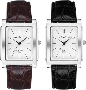 JewelryWe Men's Analogue Quartz Watch Men's Classic Retro Rectangular Business Casual Watch with Leather Strap Black/Brown
