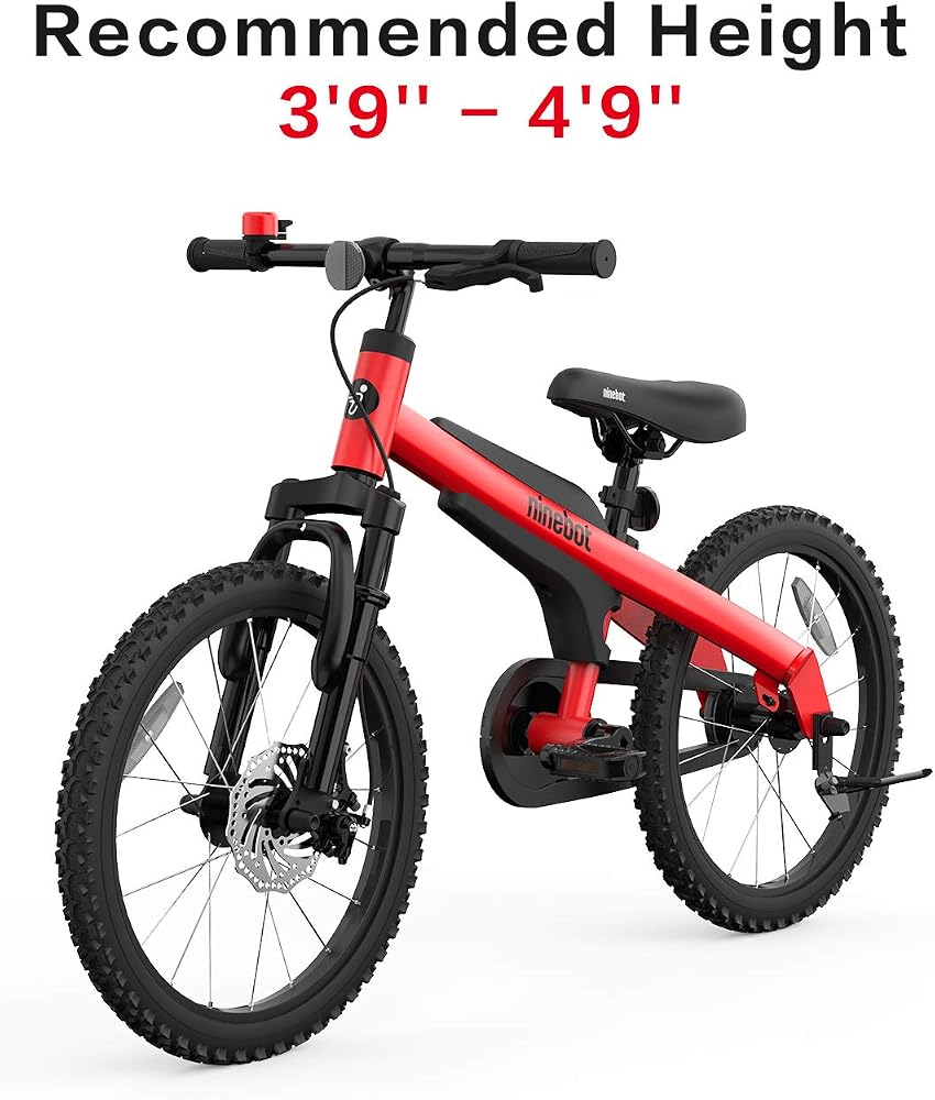 Segway Ninebot 18" Kids Bike Ages 5-10, w/Aerospace Aluminum Frame, Enclosed Chain, Shock Absorbing Suspension, Disc Brakes and Kickstand - Red & Blue