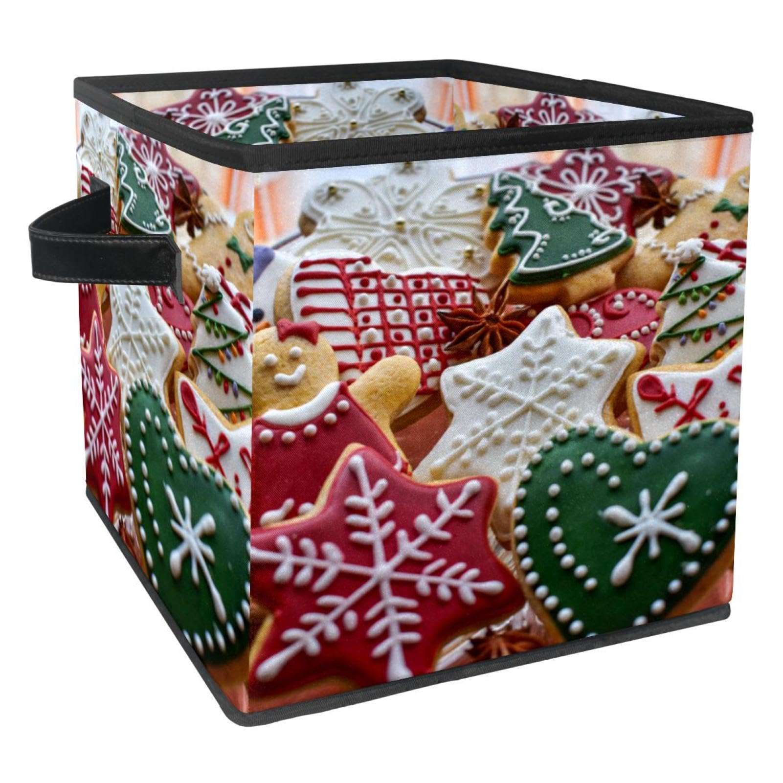 Boîte de rangement pliable cube en tissu motif pain d'épices de Noël