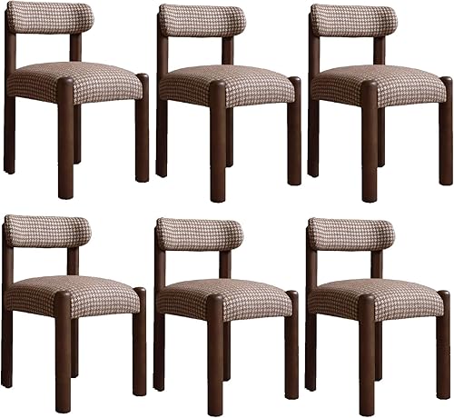 Linen Upholstered Accent Kitchen Chair, Retro Dining Chairs with Wood Legs, Padded Seats Chair for Dining Room, Bedroom, Living Room(6PCS)