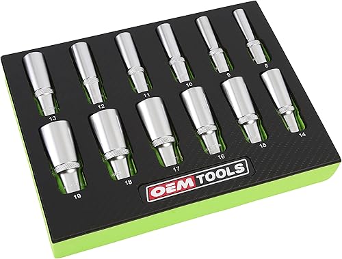OEMTOOLS 23981 - Juego de llaves métricas de 12 piezas de 38 pulgadas (0.315in a 0.748in), color verde y negro