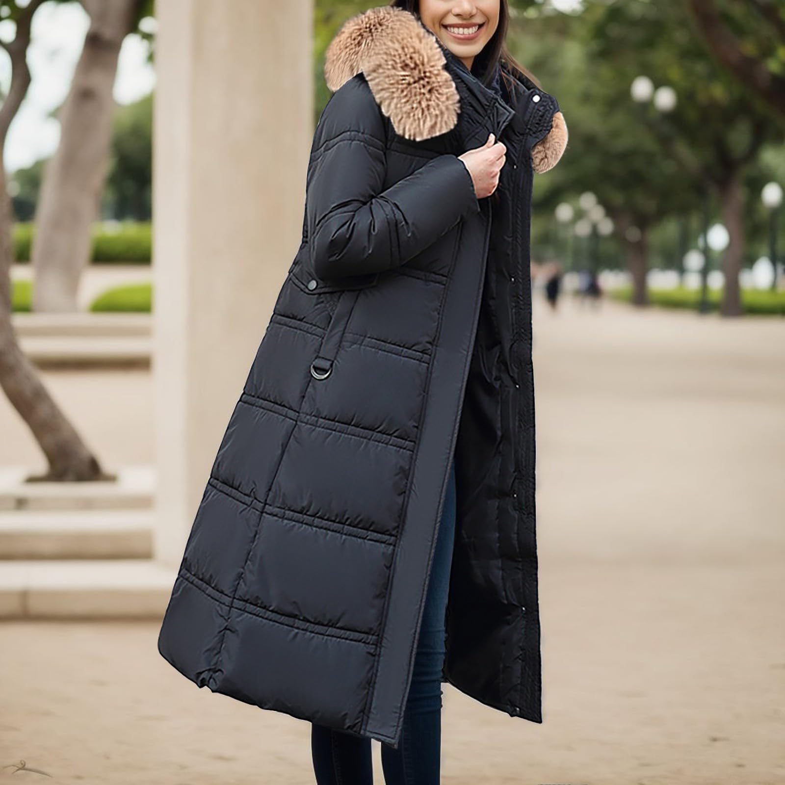 Doudoune Legere Femme Mi Longue Veste Chic Garder Au Chaud Cordon Fermeture Éclair Avec Poche Doux Confort Grande Taille Doudoune Légère, Compacte Et Déperlante Pour Femme