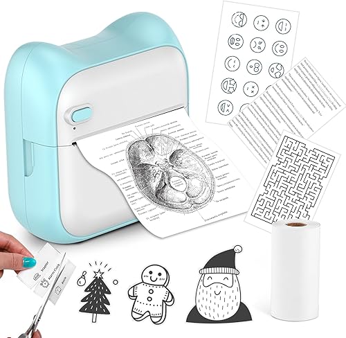 FasionMior Mini impresora de calcomanías, impresora fotográfica para teléfono inteligente, mini impresora, impresora térmica portátil azul,