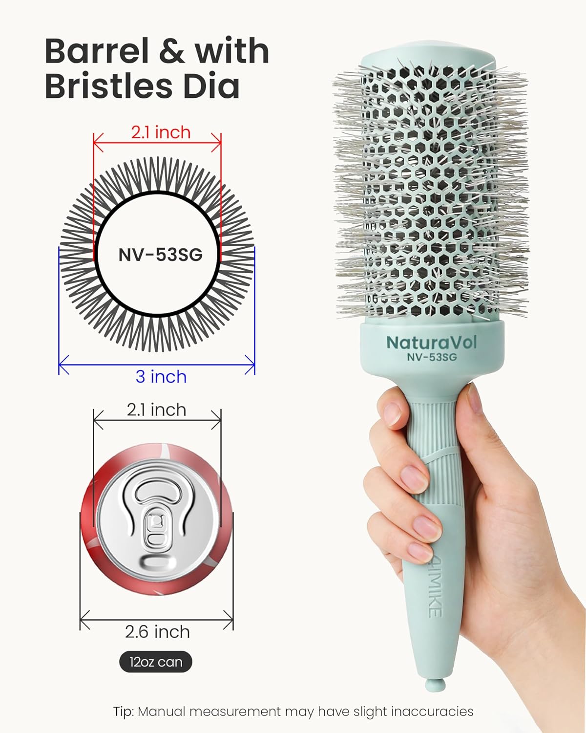 AIMIKE NaturaVol Round Brush for Blow Out, Large Round Hair Brush with Nano Thermal Ceramic Tech, for Fine Hair-Friendly Blow Drying & Styling at Home, Maximum Volume Shine-2.1" Barrel, 3" w/Bristle - Image 2