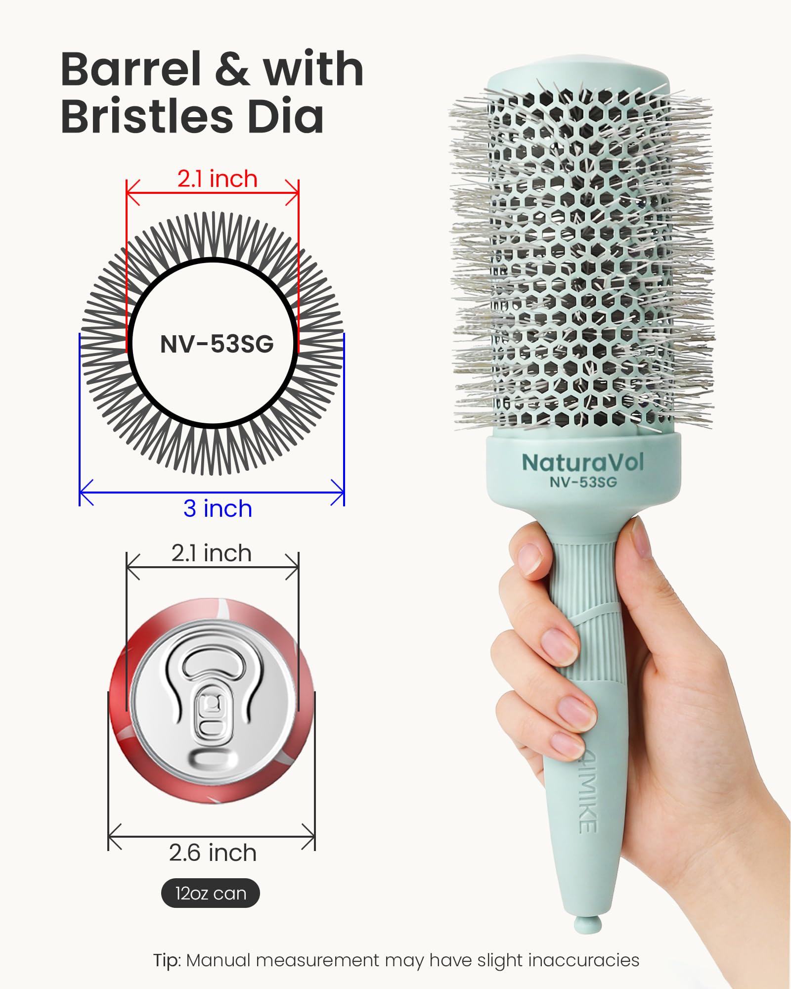 AIMIKE Grosse Brosse Ronde Brushing 53mm Pour Cheveux Longs, Brosse Cheveux Brushing Professionnel Avec Poils Nylon Bi-Forme Et Manche Antidérapant, Séchage Rapide, Lisse Et Volumineux