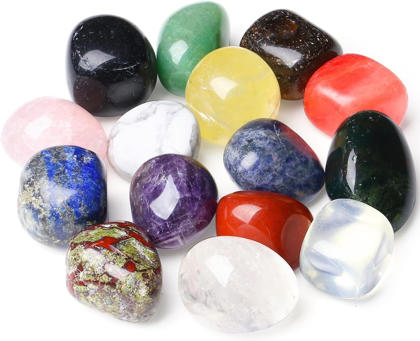 XIANNVXI 15Pcs Polished Healing Crystals Set Crystals and Gemstones Bulk Reiki Tumbled Stones Assorted Crystals for Beginners Collectors 0.55lbs