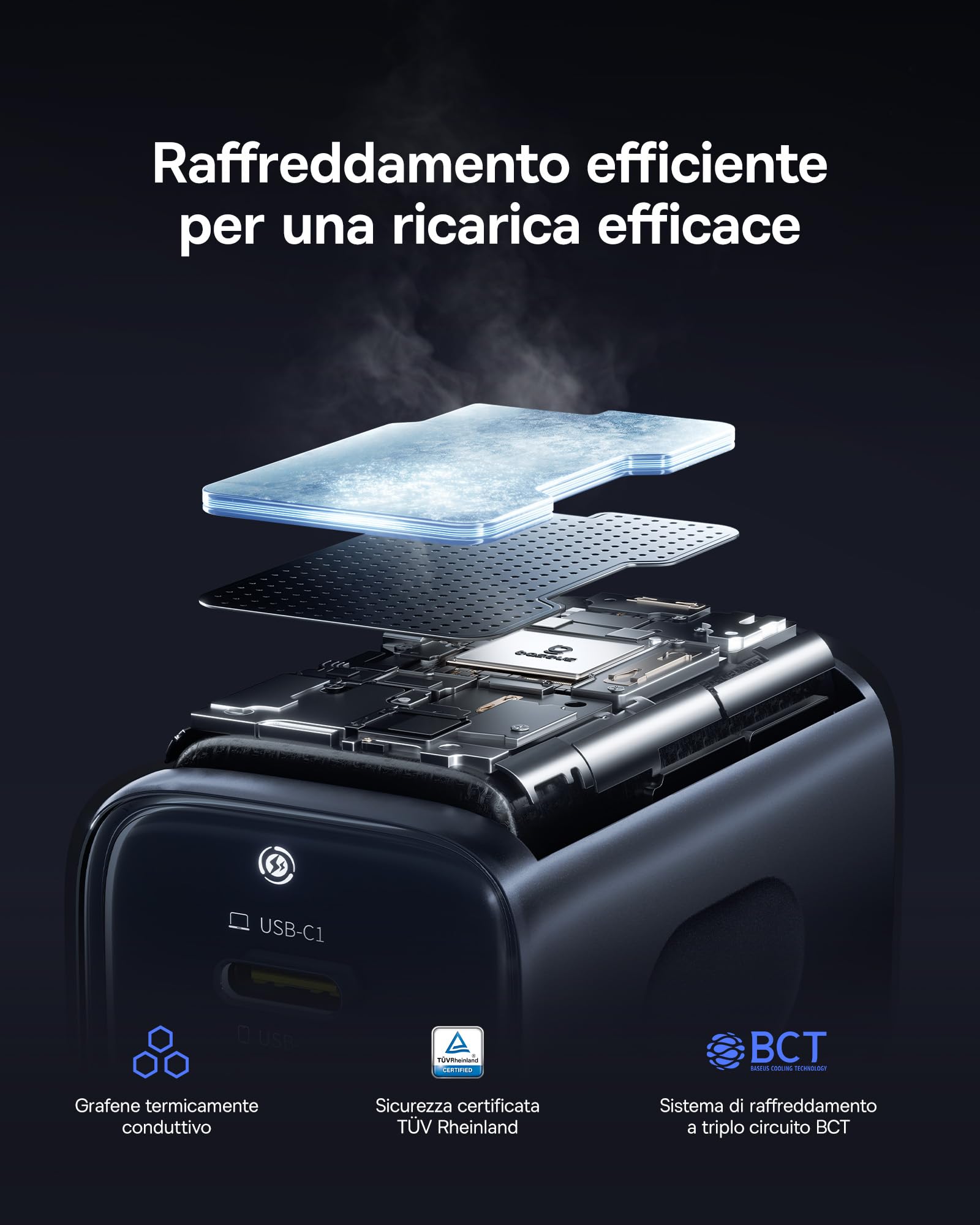 Baseus Picogo Caricatore USB C 67W Mini Alimentatore GaN 3 Porte PD PPS