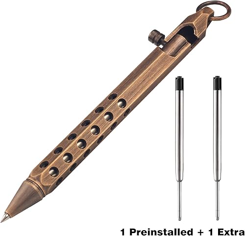 Miniatura 7 de SMOOTHERPRO Bolígrafo de acción de perno de latón macizo con repuesto extra hexagonal de seis bordes ahuecados para bolsillo EDC Color Retro Negro