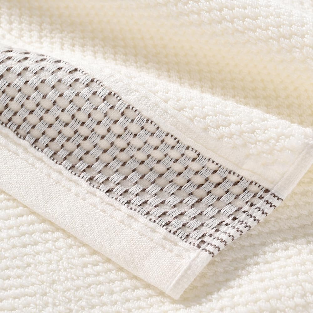 sense gnosis White Hand Towel Set of 2 Textured Terry Clusters with Woven Border Decorative 100% Cotton Super Soft Highly Absorbent Hand Towel for Bathroom 13 X 29 Inch - Image 9