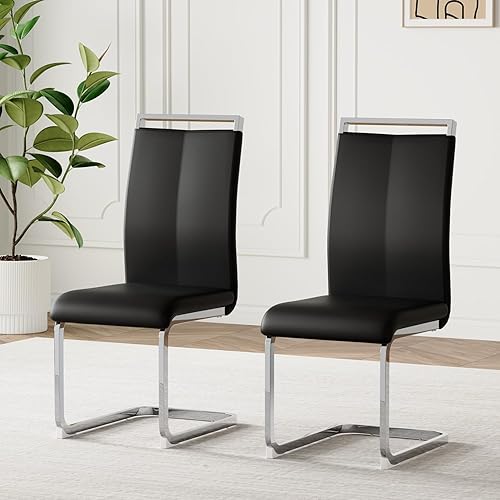 Miniatura 19 de AZmac Juego de 4 sillas de comedor modernas de cuero, sillas de cocina sin brazos, sillas de comedor con asiento acolchado tapizado y patas cromadas