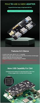 PCIe to USB 3.2 Gen1 Adapter Designed for Raspberry Pi Compute Module 4 IO Board(CM4), 4X High Speed USB Ports,Compatible with USB 3.0/2.0/1.1