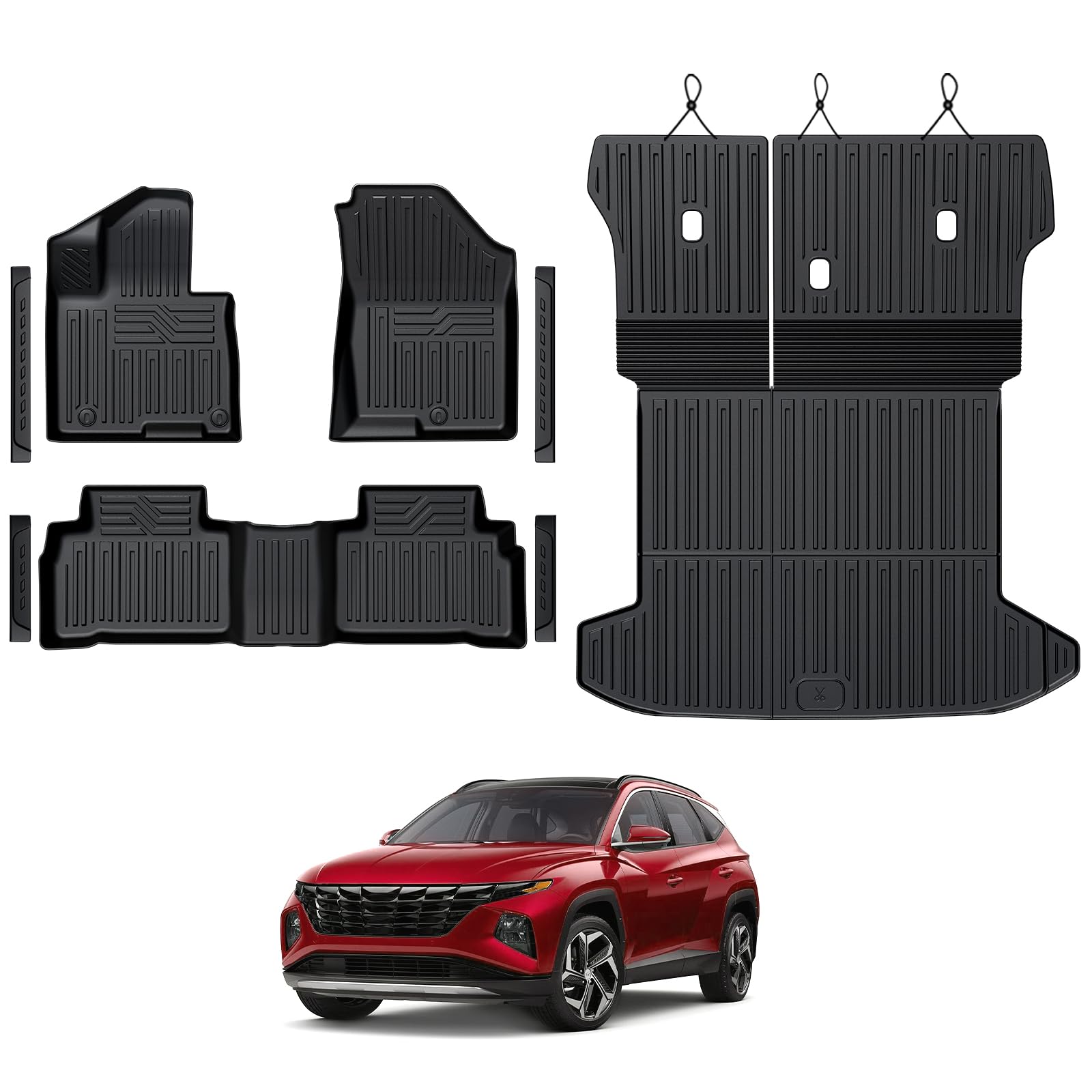 Floor Mats for 2022-2026 Hyundai Tucson Gas Accessories | Full-Coverage Set with Integrated Cargo Liner & Backrest Protector, Odorless & Durable, All-Weather Protection, 3D Laser Fit For Hyundai Tucson Gas | 2022-2026