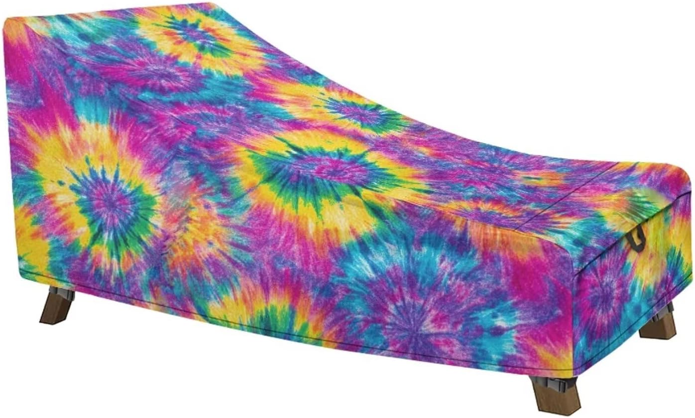Rainbow Tie Dye Pool Lounge Chaise Cover Heavy Duty Outdoor Chairs Lounge Covers All Seasons Patio Furniture Covers Easy to Install
