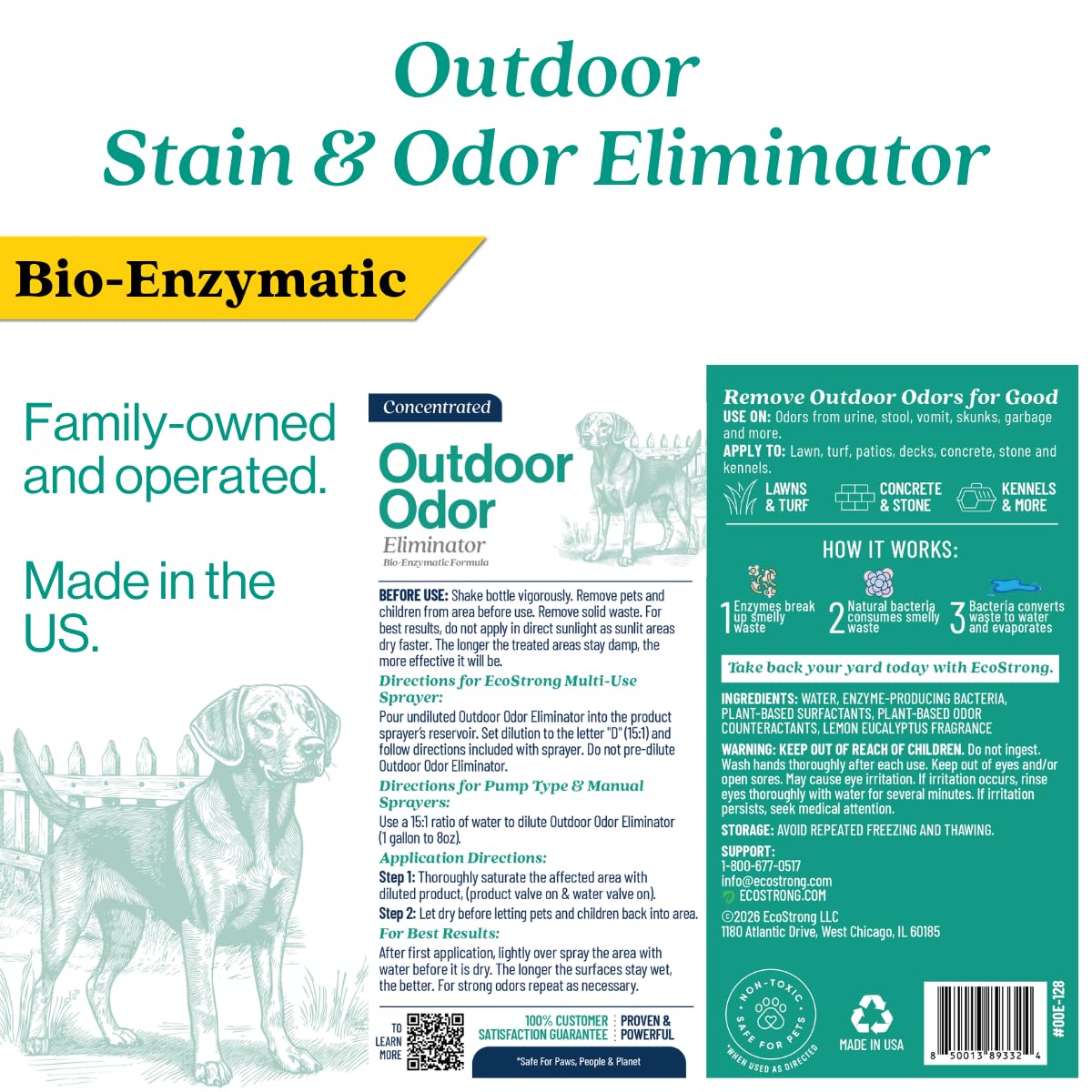 Eco Strong Eliminatore di odori per esterni per cani e urine, potente deodorante per animali domestici, gatti, animali domestici, resistenza professionale per cortile, tappeto erboso, canili, patii