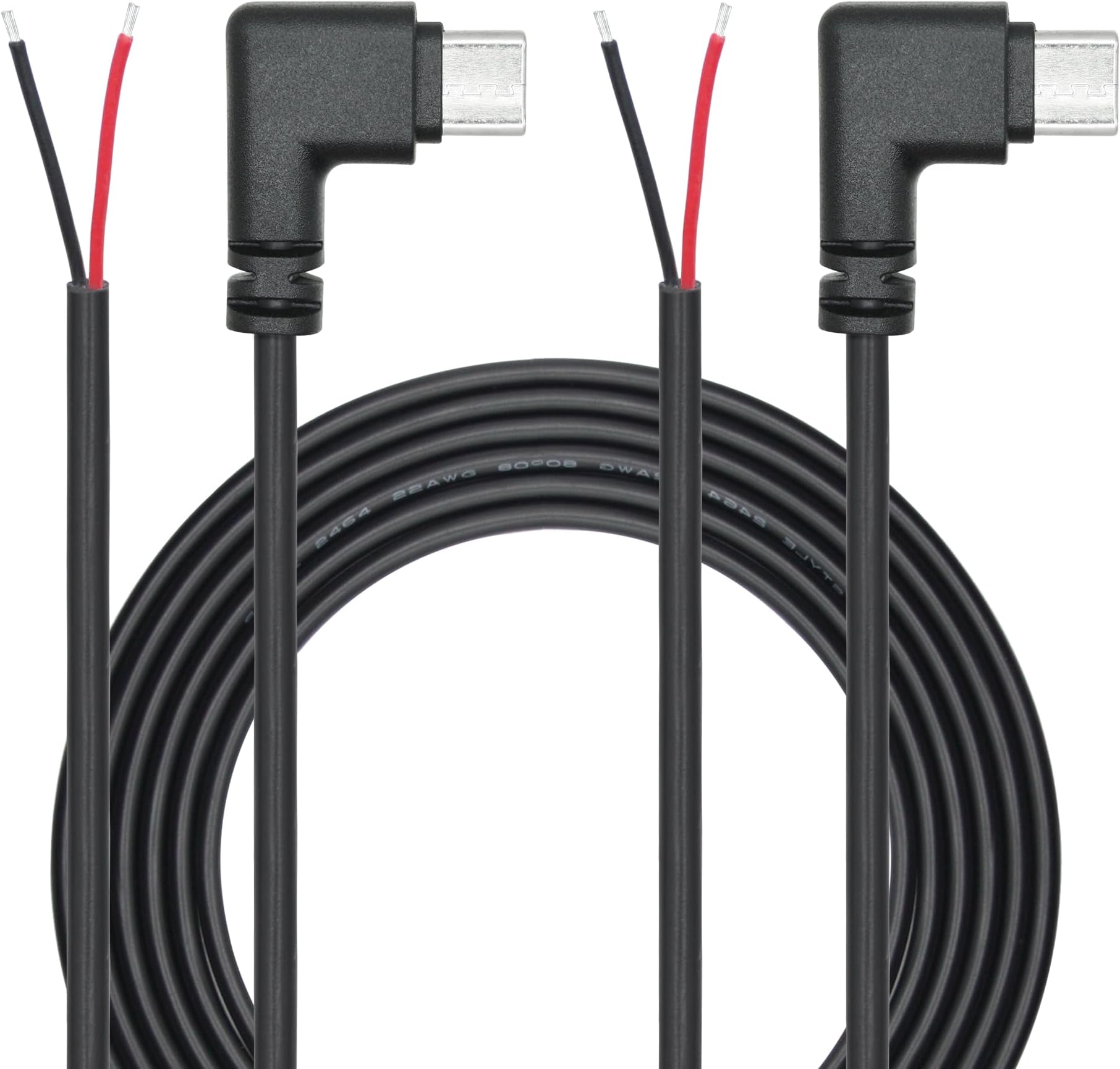 Right Angle USB C to 2 Pin Bare Wire Open End Wire 2M/6FT, 90 Degree USB Type C Male Plug Pigtail Power Cable 22AWG 5V/3A, for USB C Equipment Installed or Replacement Repair DIY Cable(2Pcs)