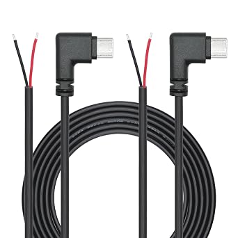 زاوية الحق USB C إلى 2 دبوس الأسلاك العارية نهاية مفتوحة الأسلاك 2 M/6 FT، 90 درجة USB نوع C ذكر التوصيل ضفيرة كابل الطاقة 22 AWG 5 V/3 A، لمعدات USB C المثبتة أو استبدال إصلاح DIY Cable2Pcs