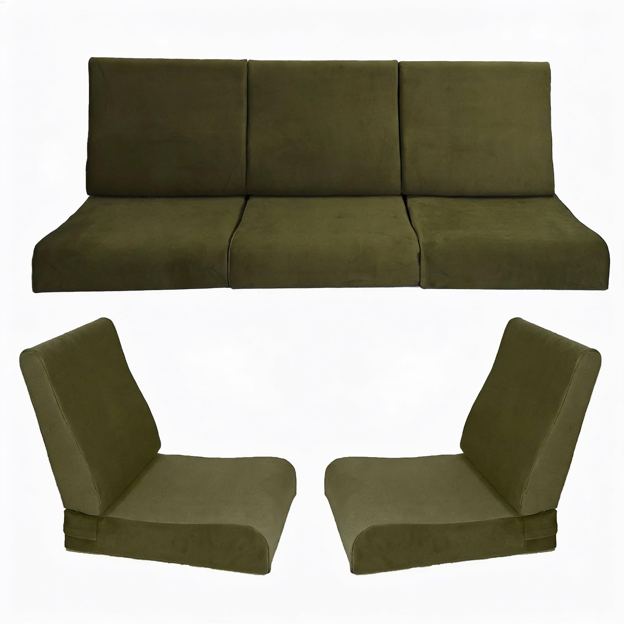 Wooden Sofa Cushion Full Set of 10 for 5 Seater, 55 Density PU Foam, & Fully Customizable-Cushion for Wooden Sofa with Washable Fabric and Inner Fabric 3+1+1 (Olive Green)-image-24