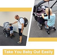 Vihir Univerzális Babakocsi Toldalék Ülőkével, Buggy Board 2-6 Éves Gyermekeknek, 25kg Teherbírású Fellépő, Fekete Babakocsitoldalék PU Forg 2
