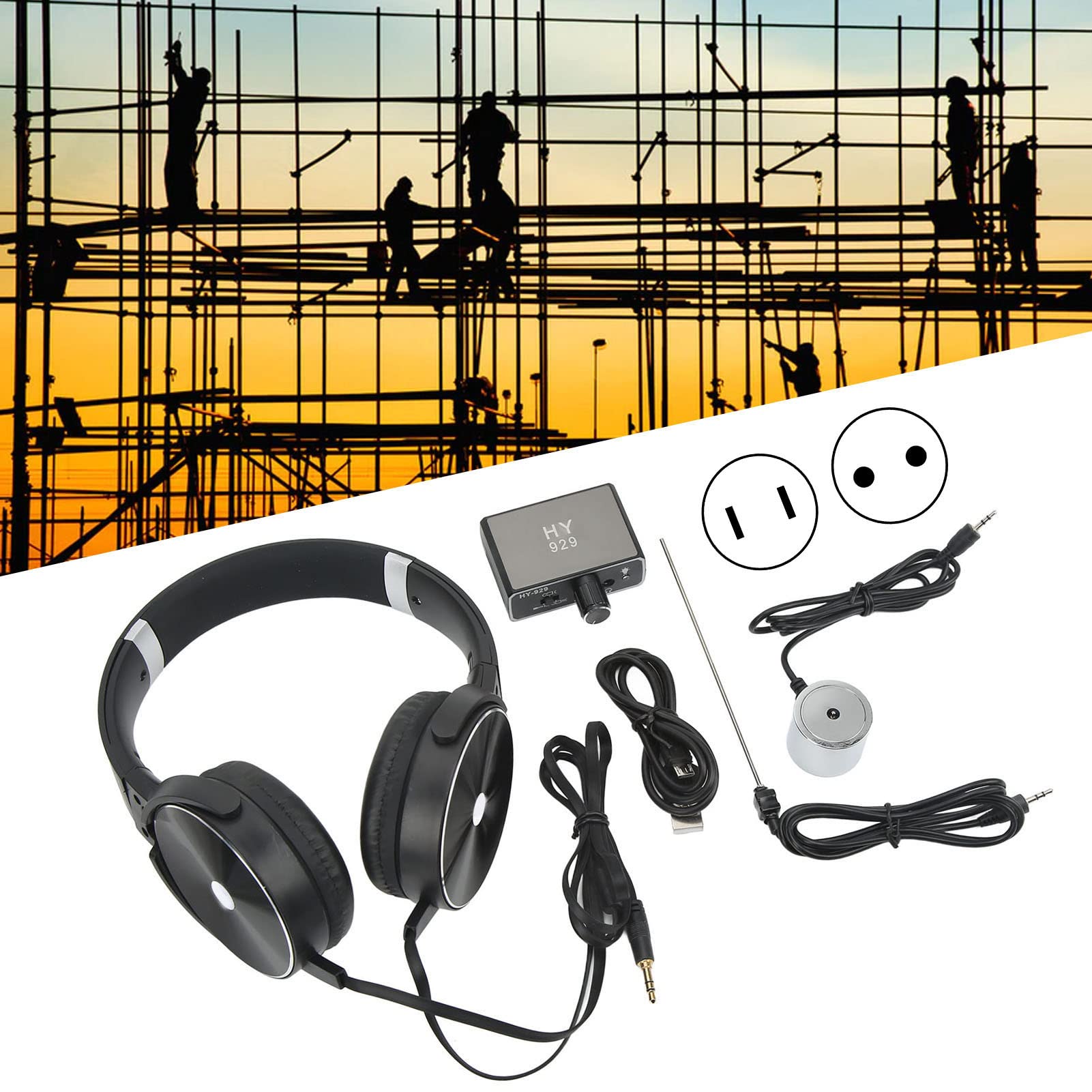 Détecteur de Fuite de Conduite D'eau Souterraine Intensificateur de Son Haute Résistance Amélioré avec Casque Capteur D'eau Intelligent Adapté à la Construction de Site(EU)