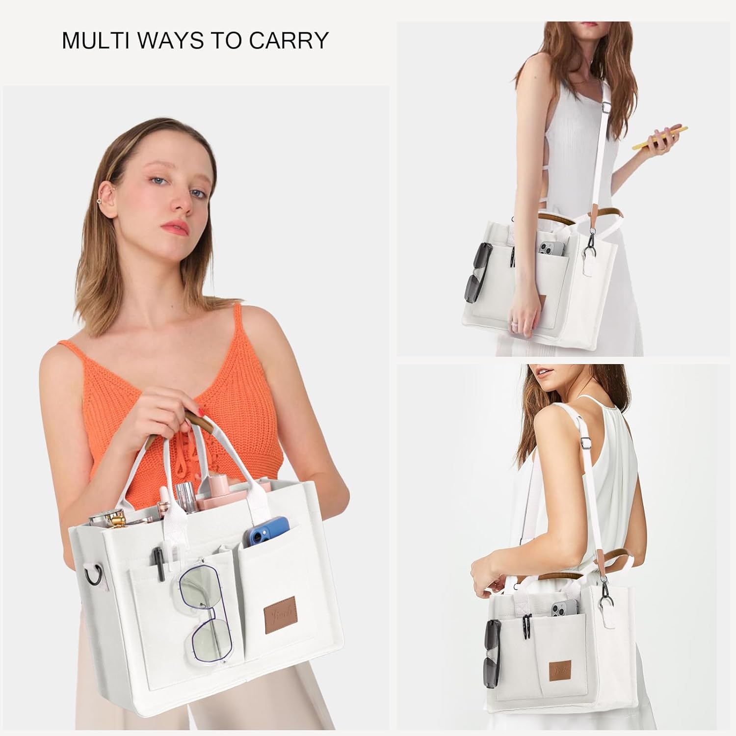 Canvas Tote Bags with Pockets - Women's Everyday Satchel Handbag - Image 2